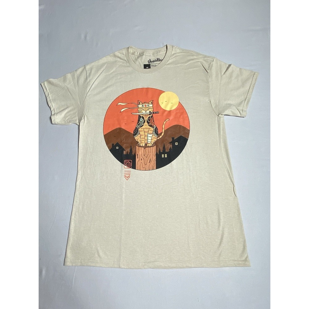 Threadless Vincent Trinidad Samurai Cat Graphic T Shirt Men's Medium Japanese